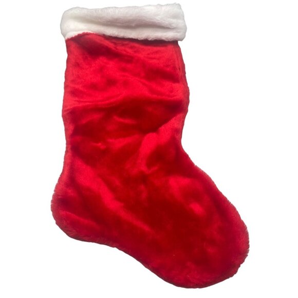 Christmas stocking foe fur solid red white decor 19" READ - Picture 1 of 5